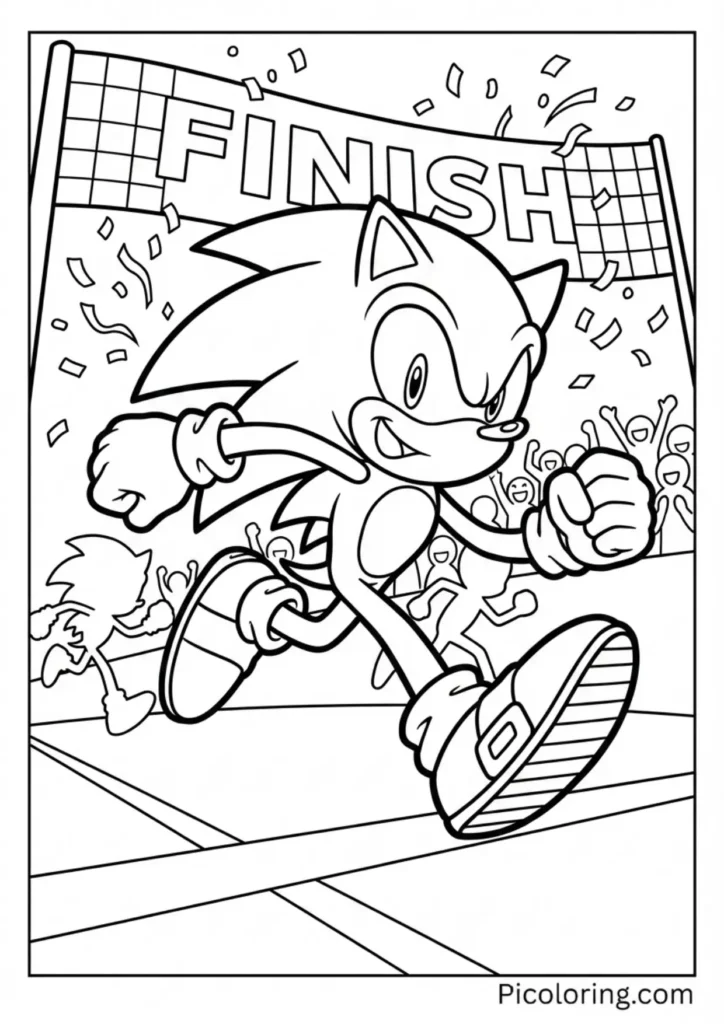 Sonic in a competitive running race at the finish line