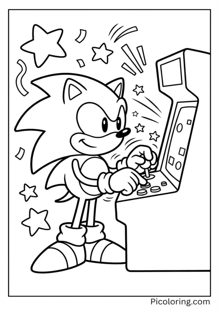 Sonic playing video games at an arcade machine