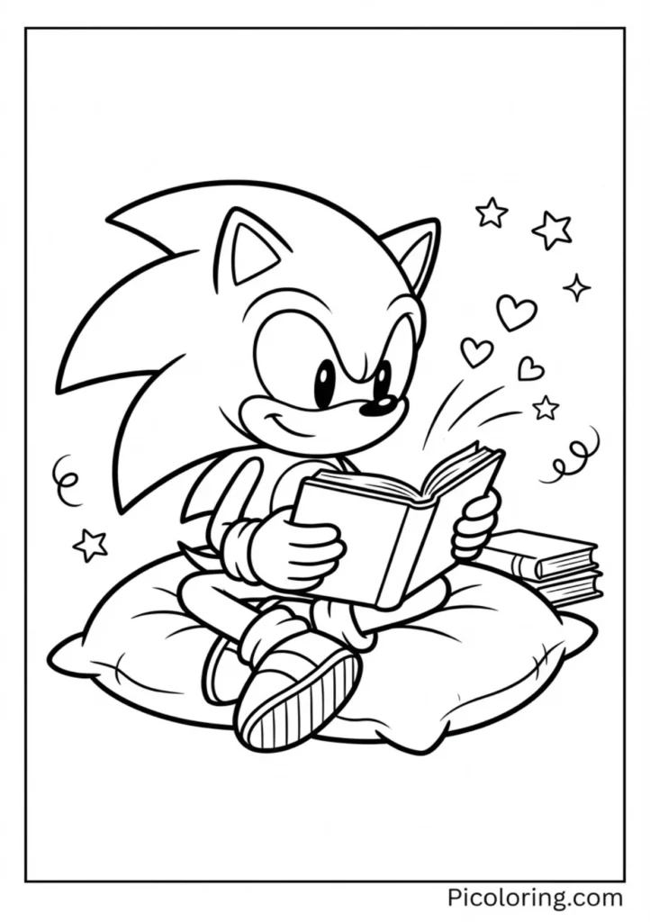 Sonic sitting comfortably and reading a book