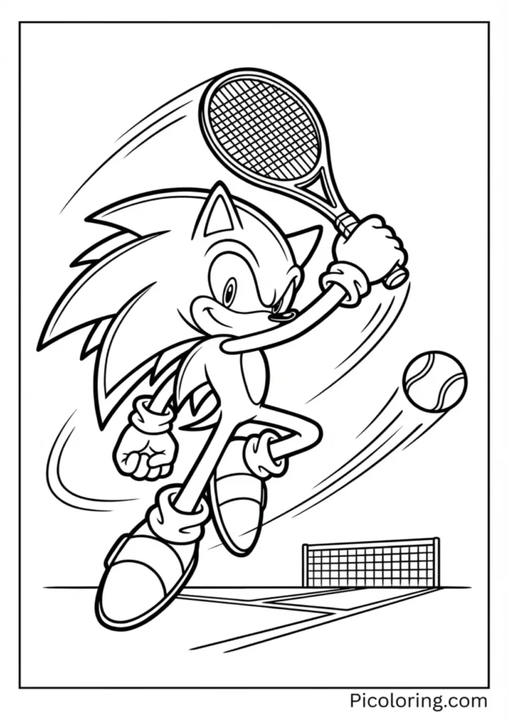 Sonic swinging a tennis racket with energy