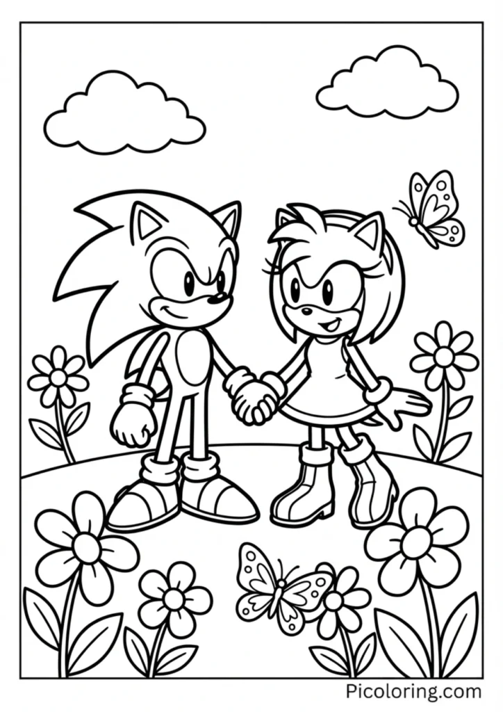 Sonic with Amy Rose in a friendly garden scene
