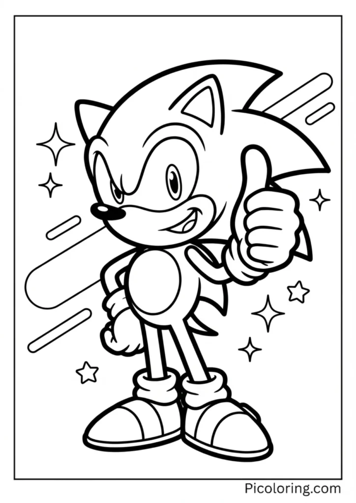Sonic with a huge cheerful smile giving a thumbs up