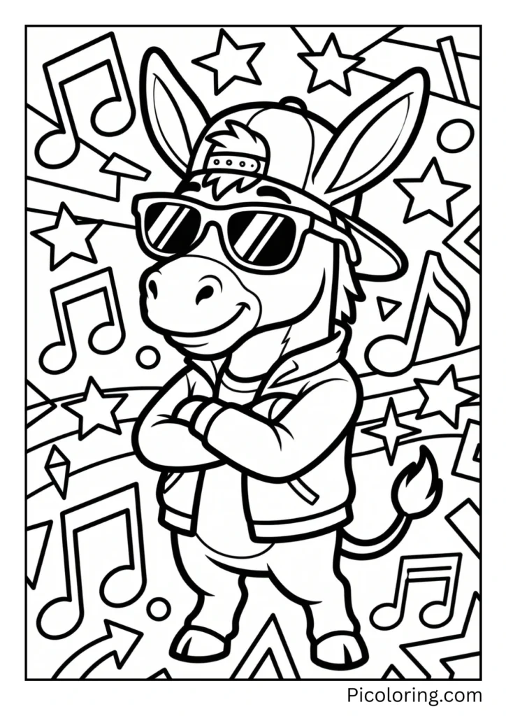 A cool cartoon donkey wearing trendy sunglasses and looking stylish