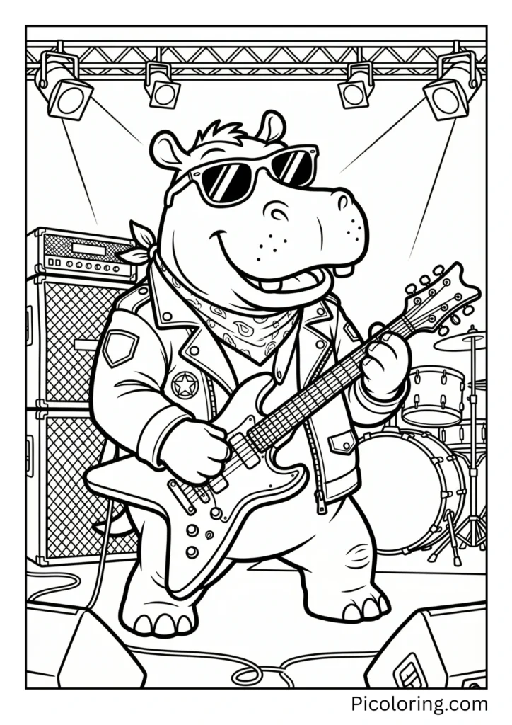 A cool hippo playing an electric guitar