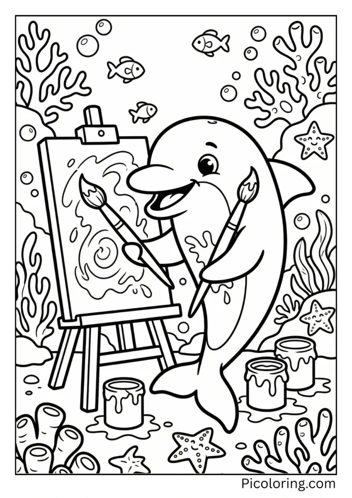A creative dolphin painting with its fins