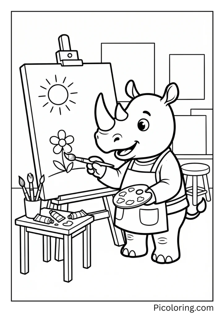 A creative rhino painting on a canvas