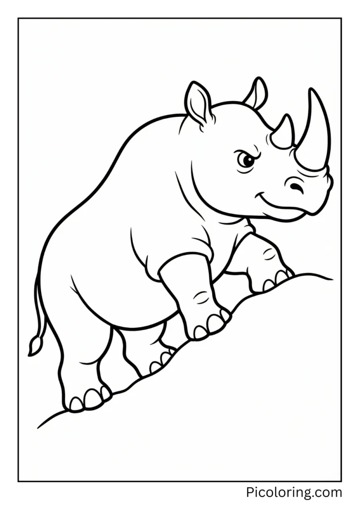 A determined rhino climbing a small hill