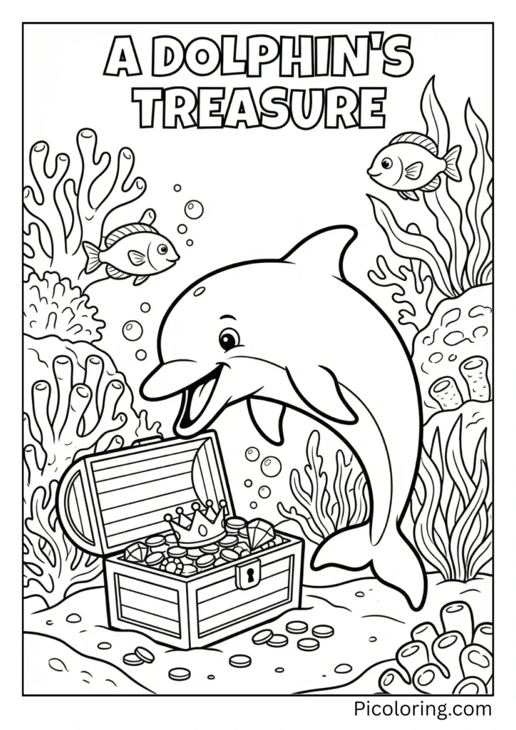 A dolphin finding an underwater treasure chest