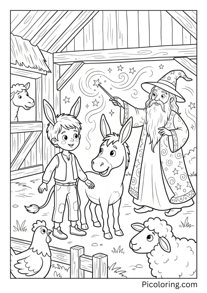 A donkey transformation scene from the classic tale