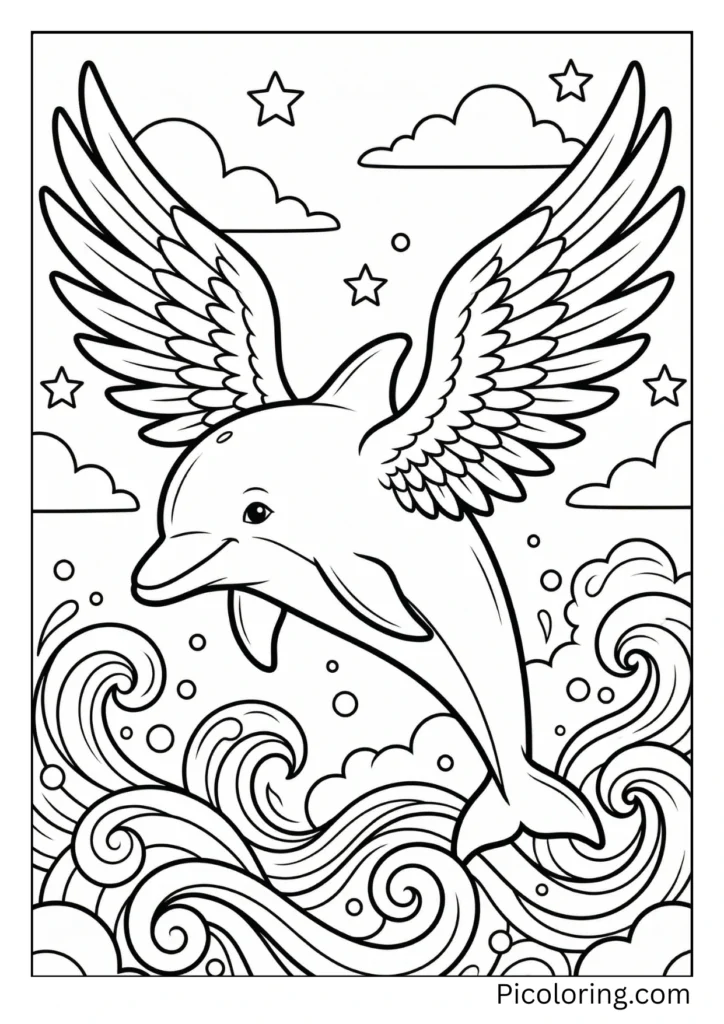 A fantasy dolphin with beautiful angel wings