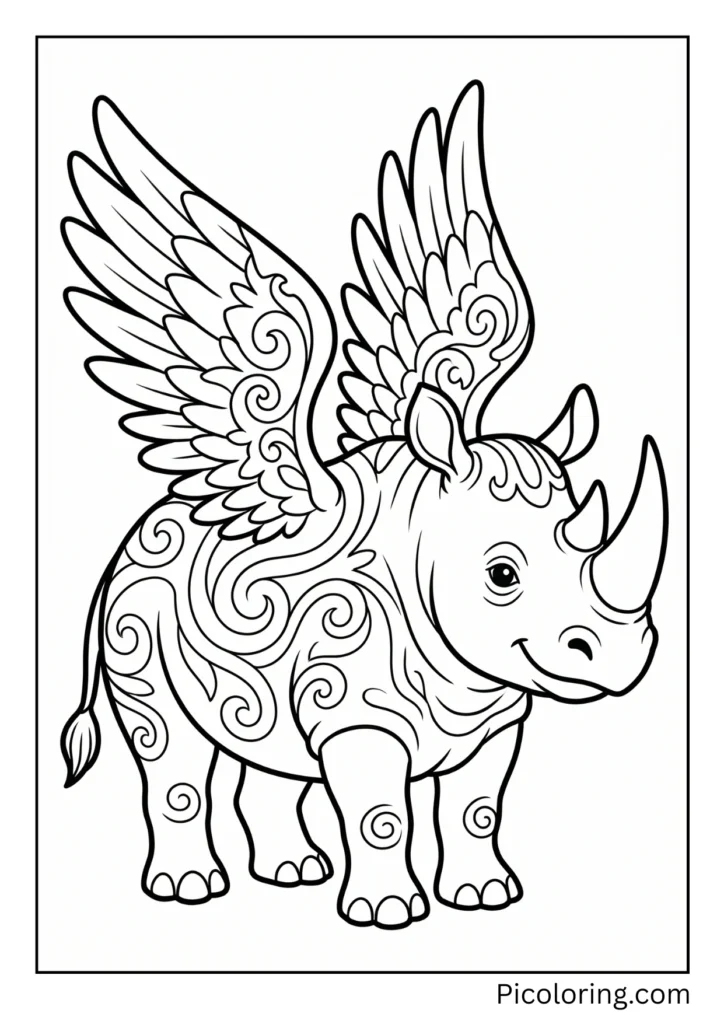 A fantasy rhino with beautiful wings