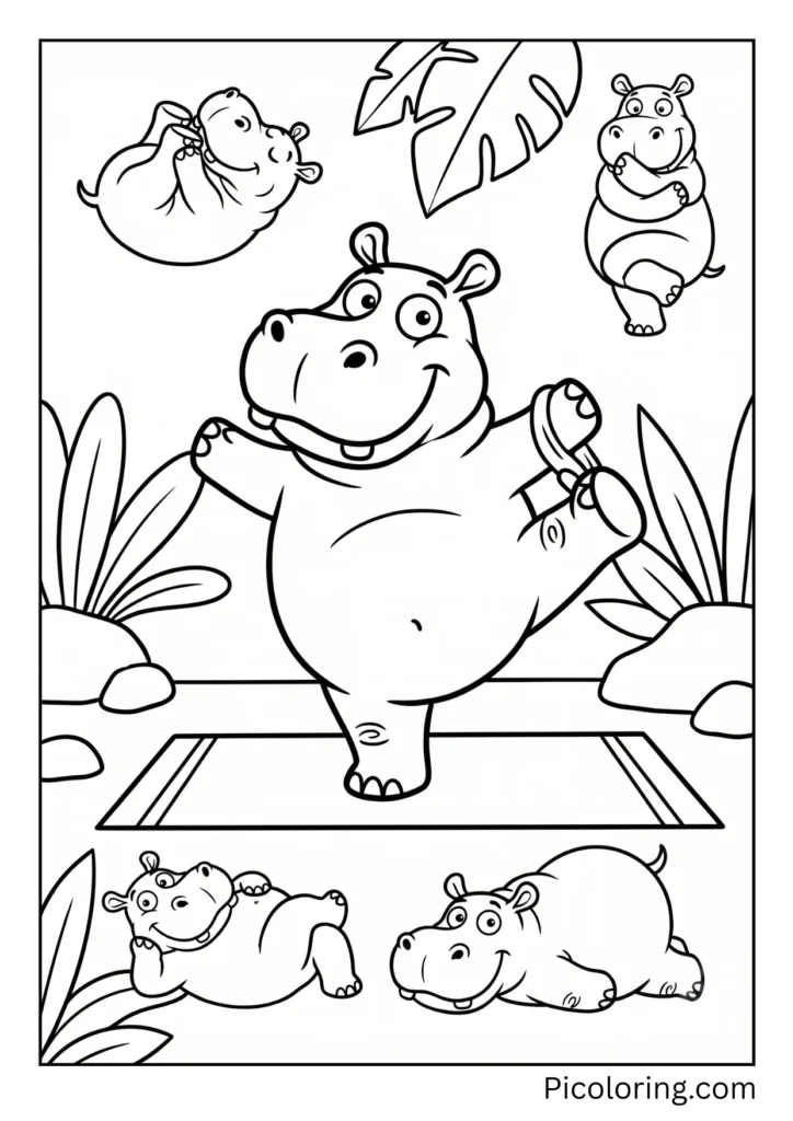 A funny hippo attempting yoga poses