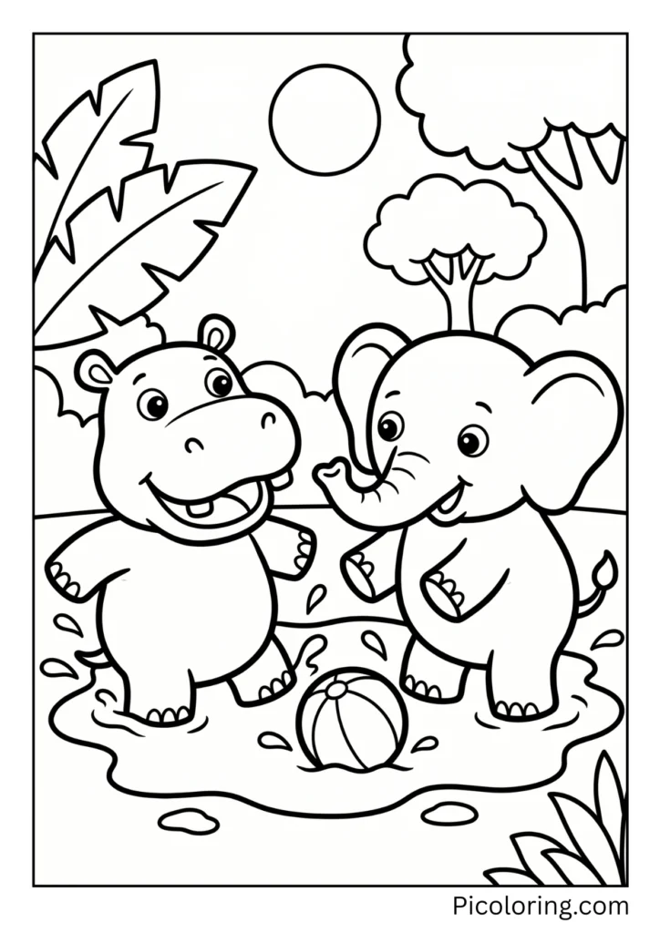 A hippo and elephant playing together