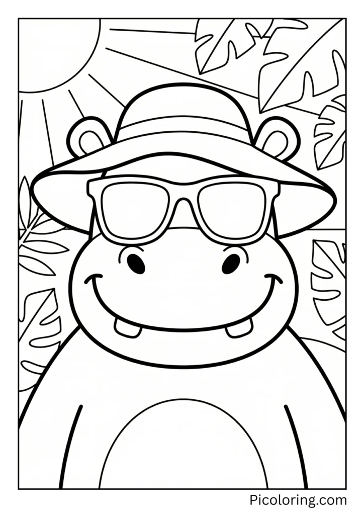 A hippo wearing sunglasses and a sun hat