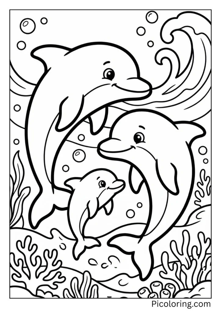 A-loving-family-of-dolphins-swimming-together