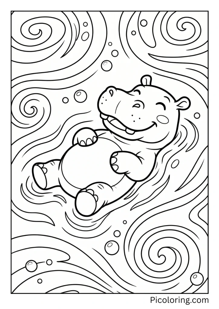 A relaxed hippo floating on the water surface