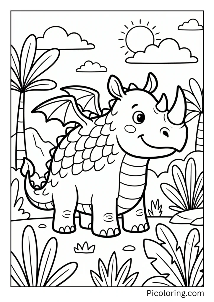 A rhino with dragon features and scales
