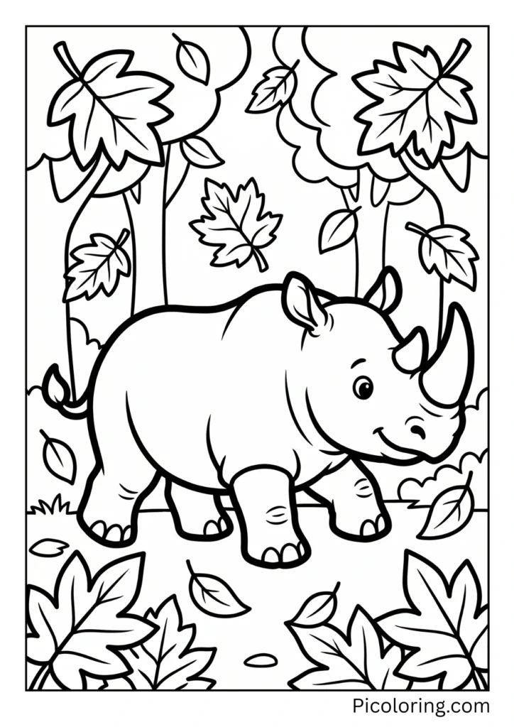 A rhinoceros among falling leaves