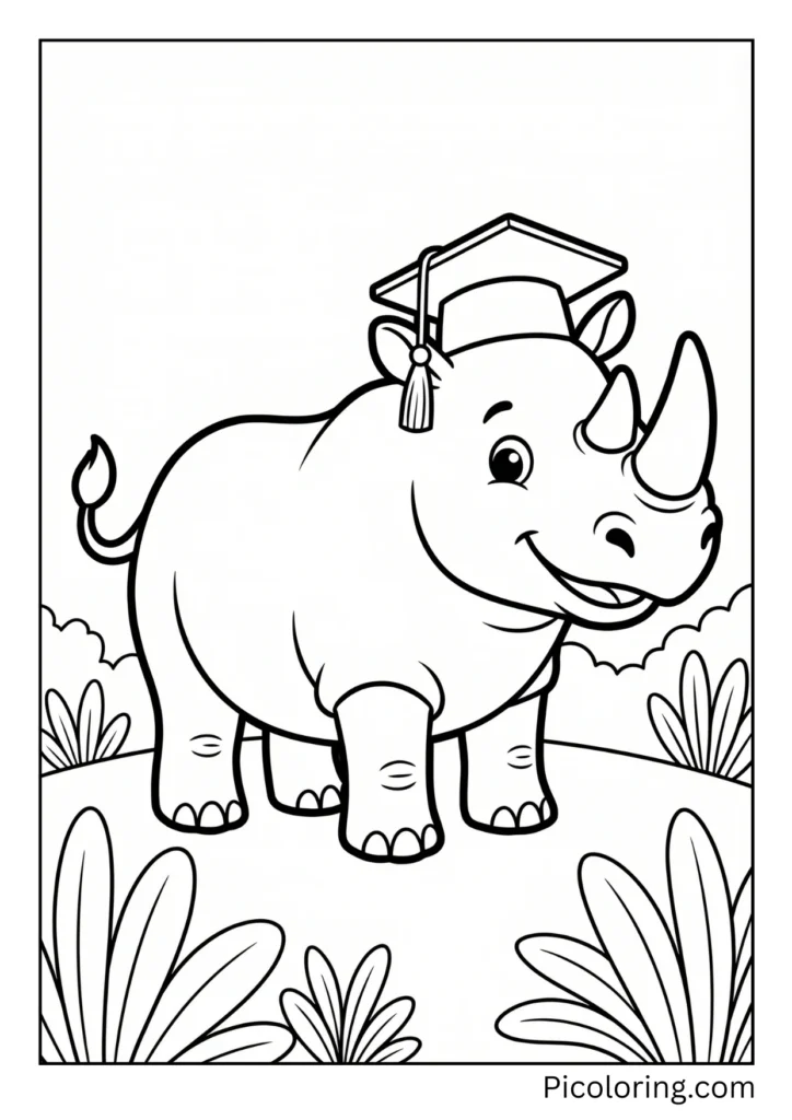 A rhinoceros wearing a graduation cap