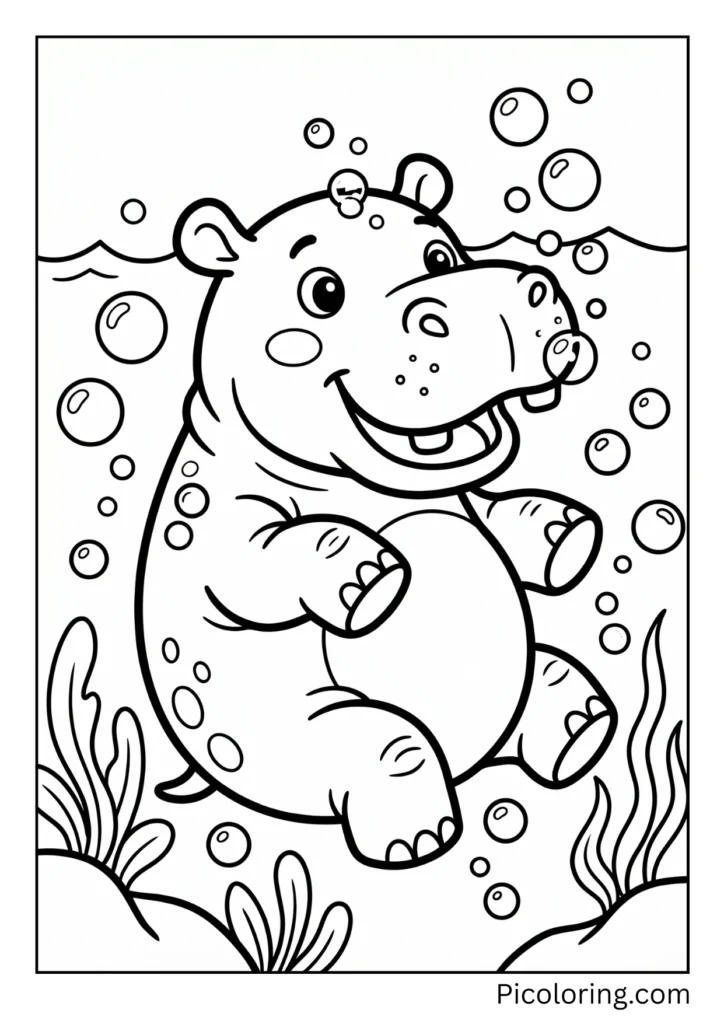 A small hippo taking its first swimming lesson with bubbles