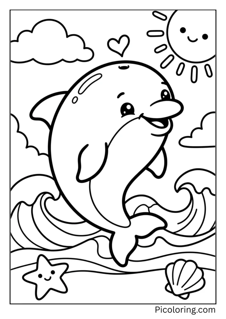 A super cute, chubby baby-style cartoon dolphin