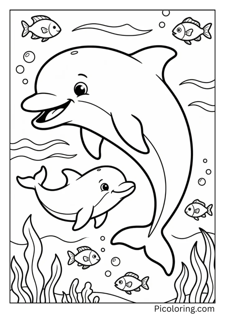 A-sweet-scene-of-a-mama-dolphin-swimming-with-her-calf