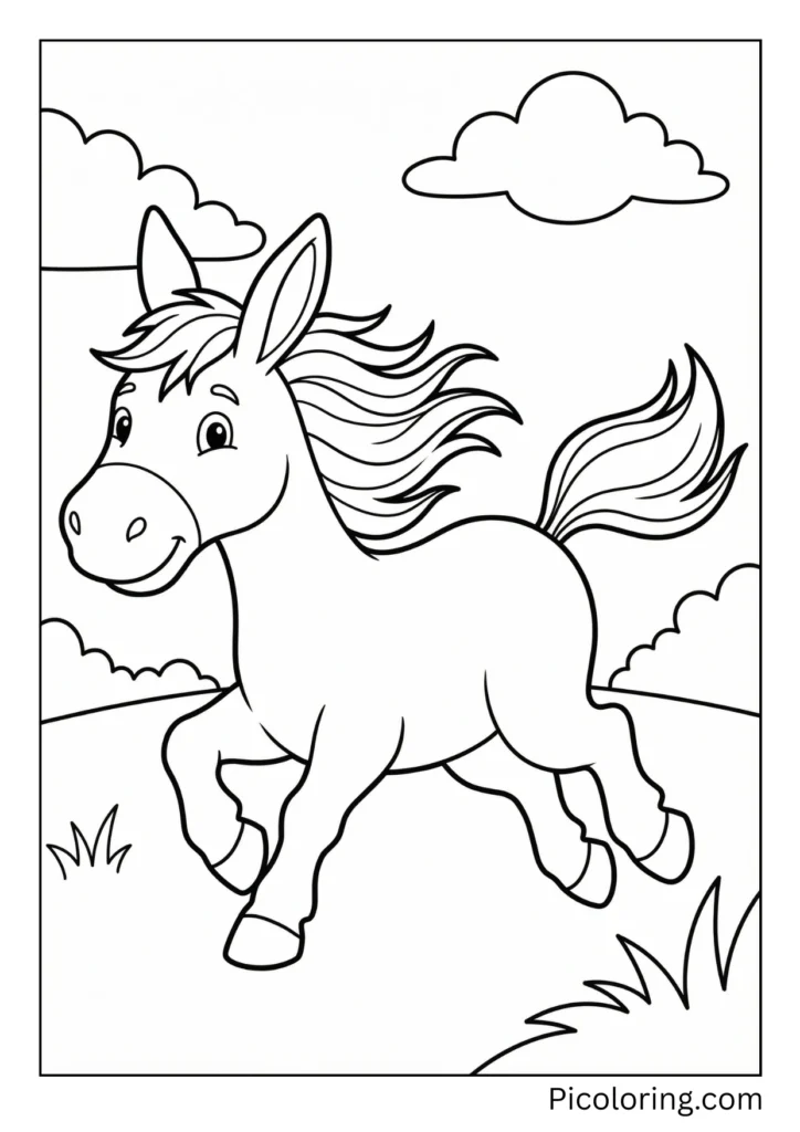 An energetic donkey galloping with mane and tail flowing
