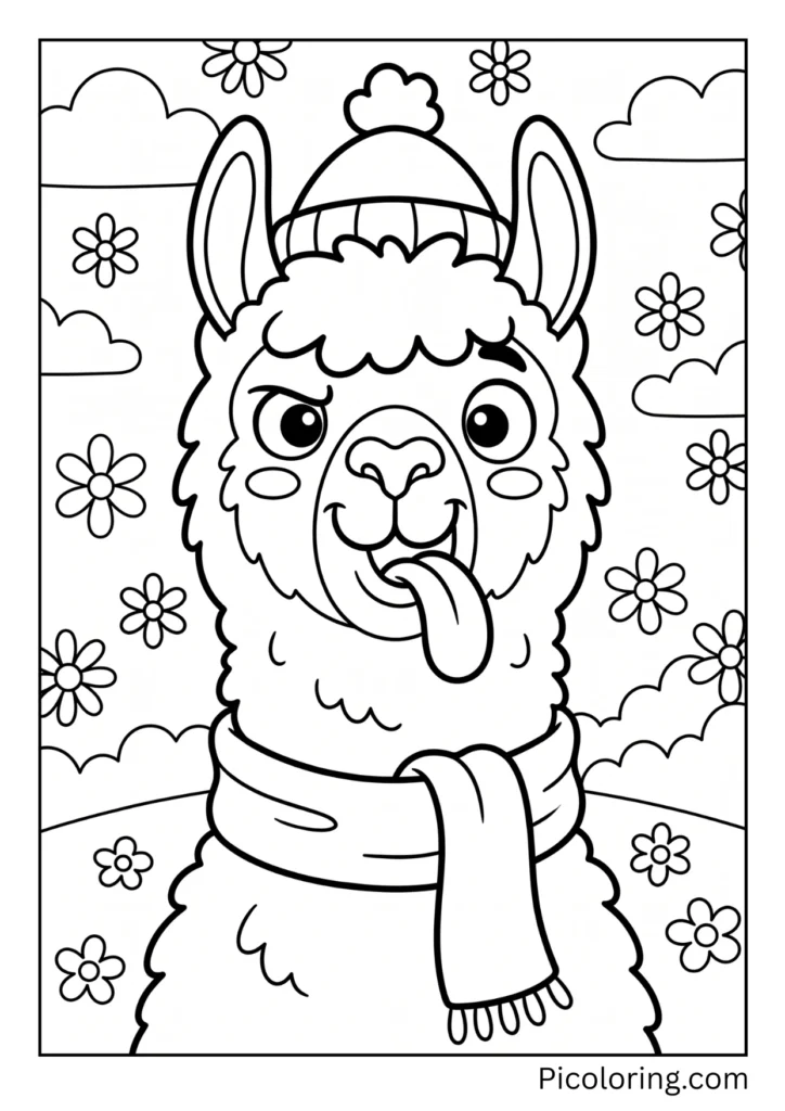 A goofy alpaca sticking its long pink tongue out making a funny face A goofy alpaca sticking its long pink tongue out making a funny face
