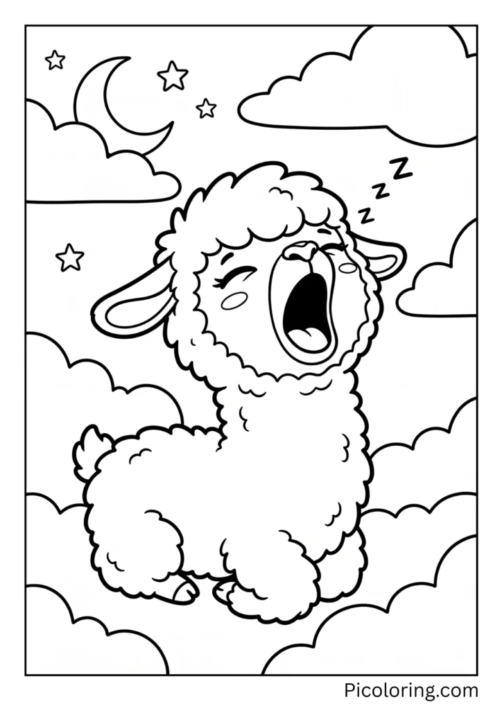 A very sleepy baby alpaca opening its mouth super wide for a yawn A very sleepy baby alpaca opening its mouth super wide for a yawn