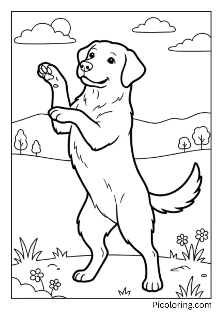 A Labrador standing on its hind legs with front paws up in the air balancing