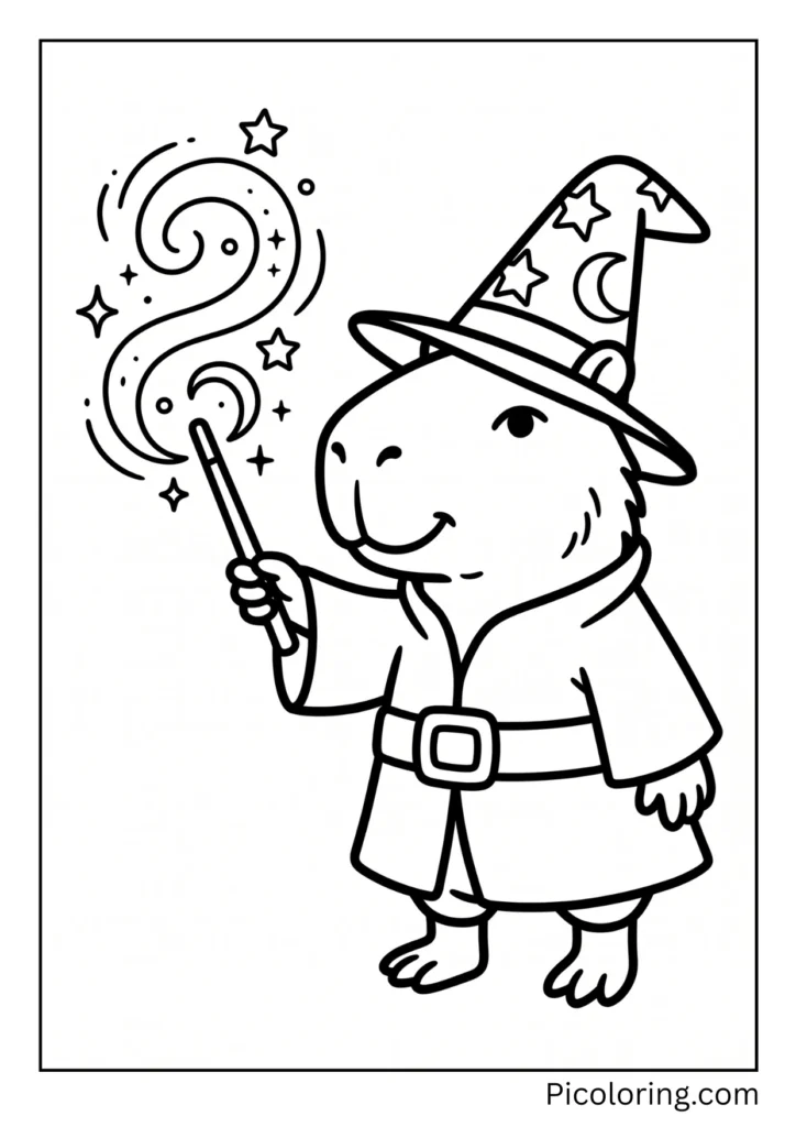 A capybara dressed as a wizard casting magic spells with a wand A capybara dressed as a wizard casting magic spells with a wand