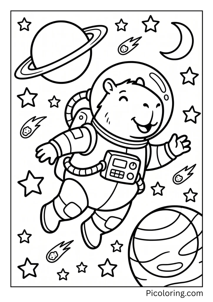 A capybara dressed as an astronaut floating in outer space A capybara dressed as an astronaut floating in outer space