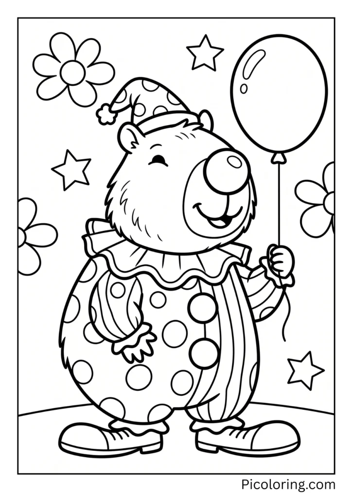 A capybara in a funny clown costume with a big red nose A capybara in a funny clown costume with a big red nose