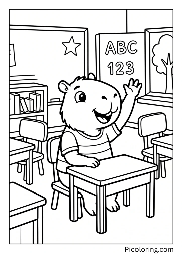 A capybara raising its hand to answer a question in class eagerly A capybara raising its hand to answer a question in class eagerly