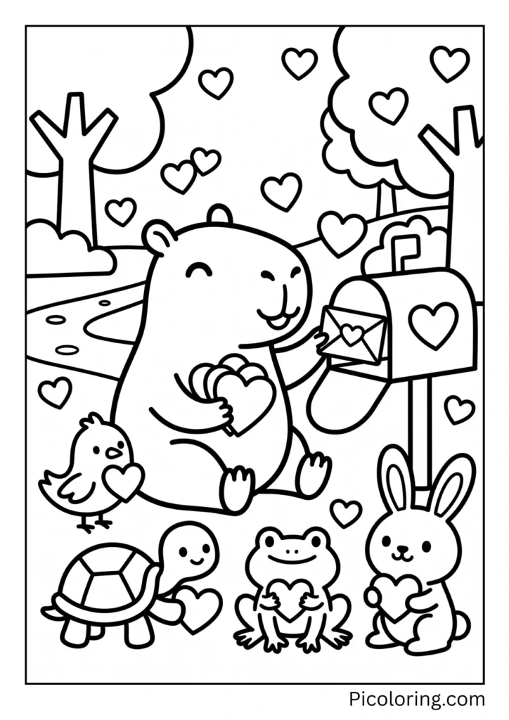A capybara sending valentines to all its friends on Valentines Day A capybara sending valentines to all its friends on Valentines Day