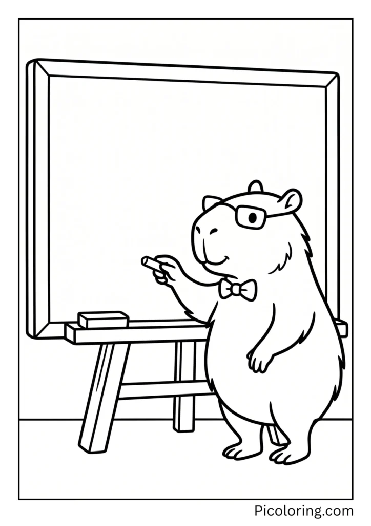 A capybara teacher writing math problems on a green chalkboard A capybara teacher writing math problems on a green chalkboard