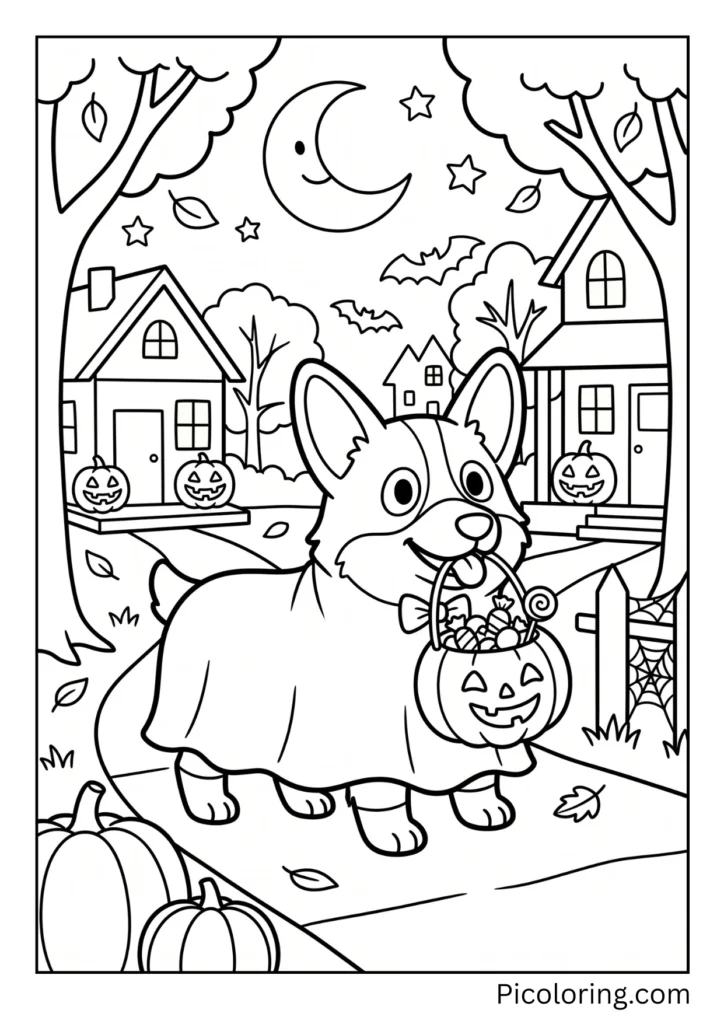 A corgi in a Halloween costume trick or treating A corgi in a Halloween costume trick or treating