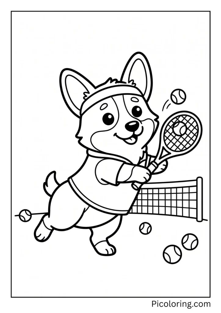 A corgi playing tennis and swinging a tiny racket A corgi playing tennis and swinging a tiny racket