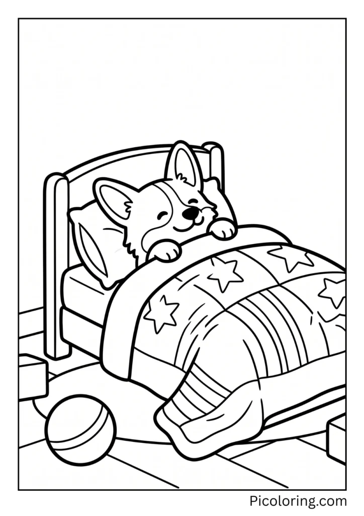 A corgi tucked into a tiny bed with a warm blanket A corgi tucked into a tiny bed with a warm blanket