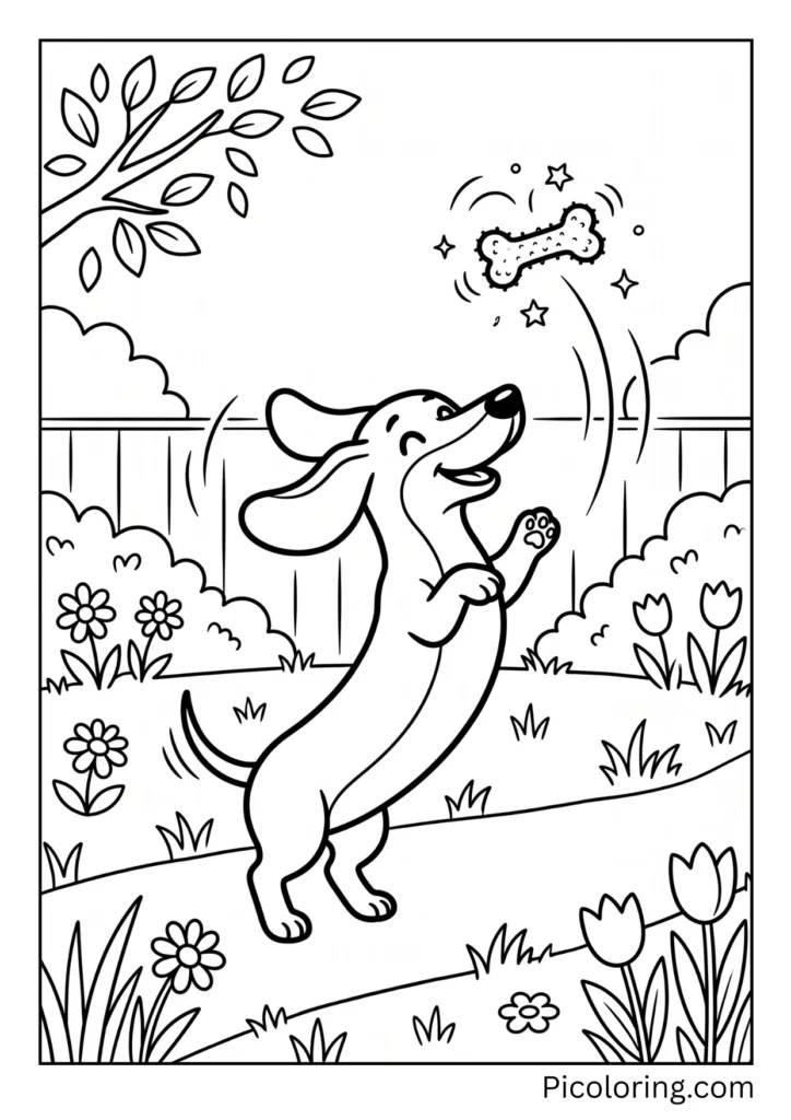 A dachshund tossing a squeaky toy up in the air with joy