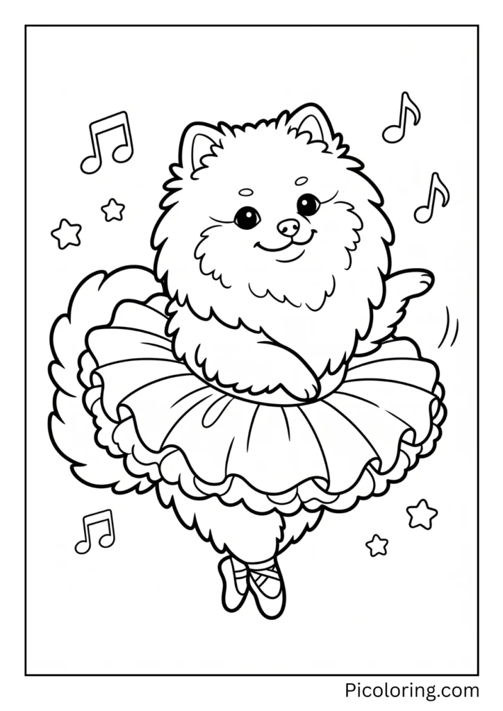 A graceful pomeranian dog wearing a fluffy tutu dancing on its tiny tiptoes A graceful pomeranian dog wearing a fluffy tutu dancing on its tiny tiptoes