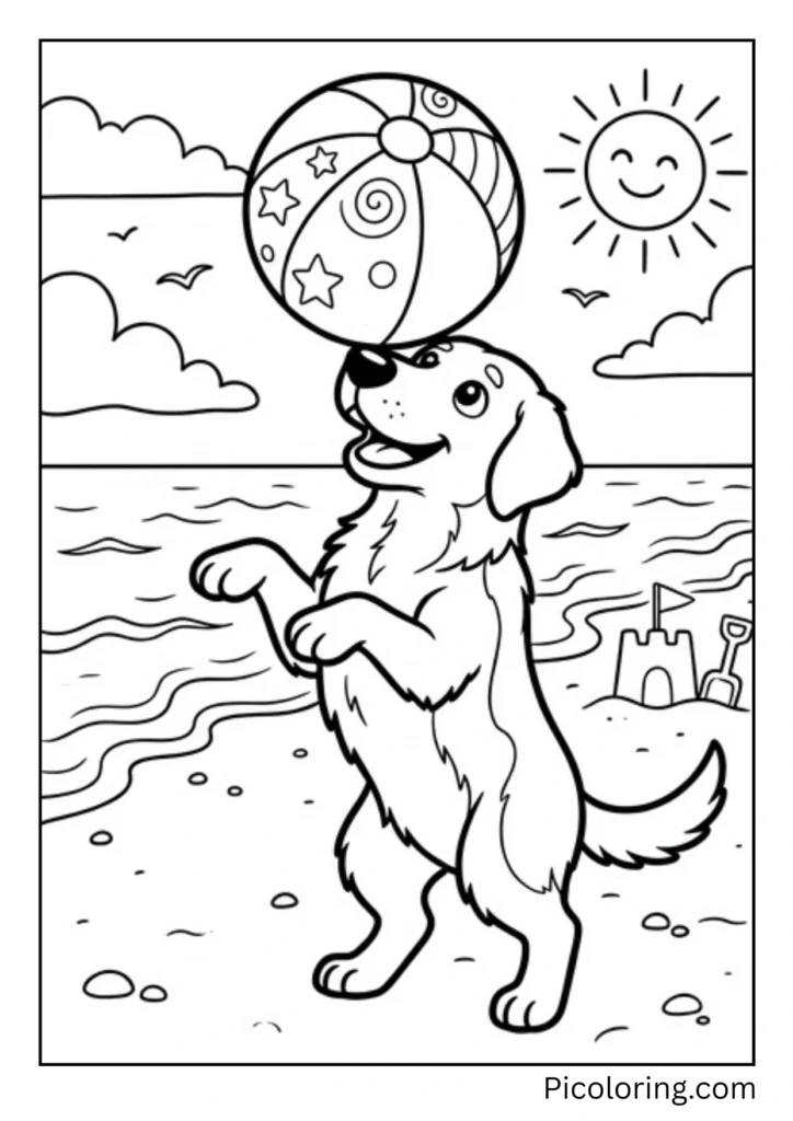 A talented dog balancing a colorful beach ball on the tip of its nose