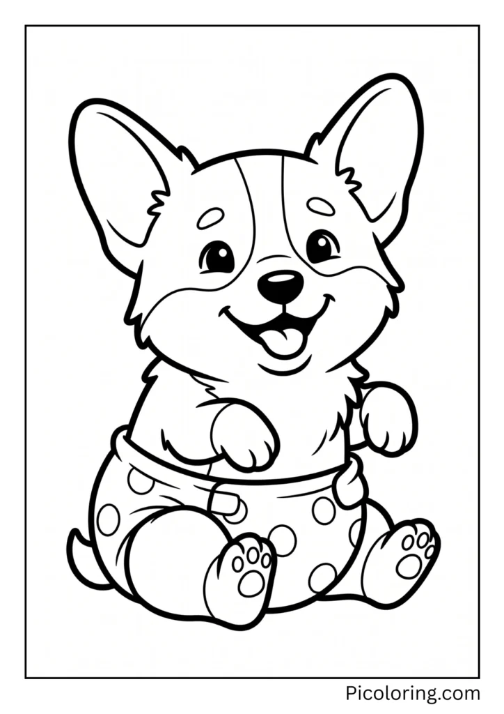 A tiny corgi puppy wearing a diaper and smiling A tiny corgi puppy wearing a diaper and smiling