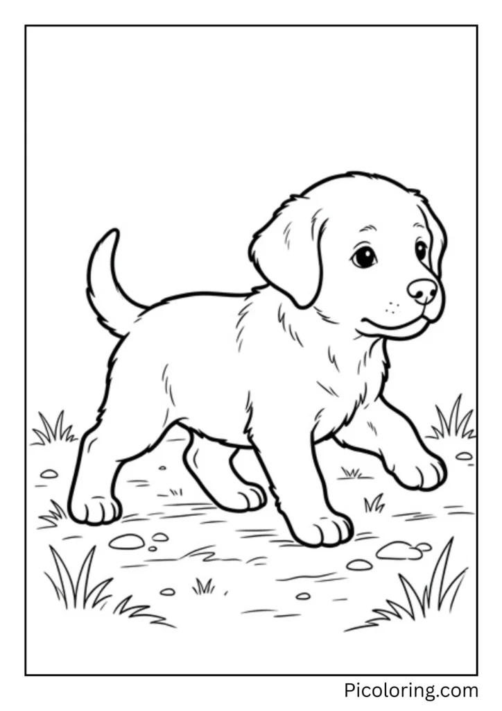 A tiny puppy taking shaky first steps with legs spread wide for balance