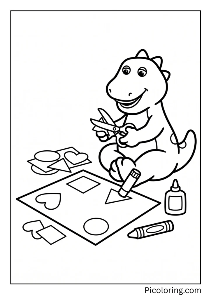 Barney cuts out paper shapes and sticks them on a poster Barney cuts out paper shapes and sticks them on a poster
