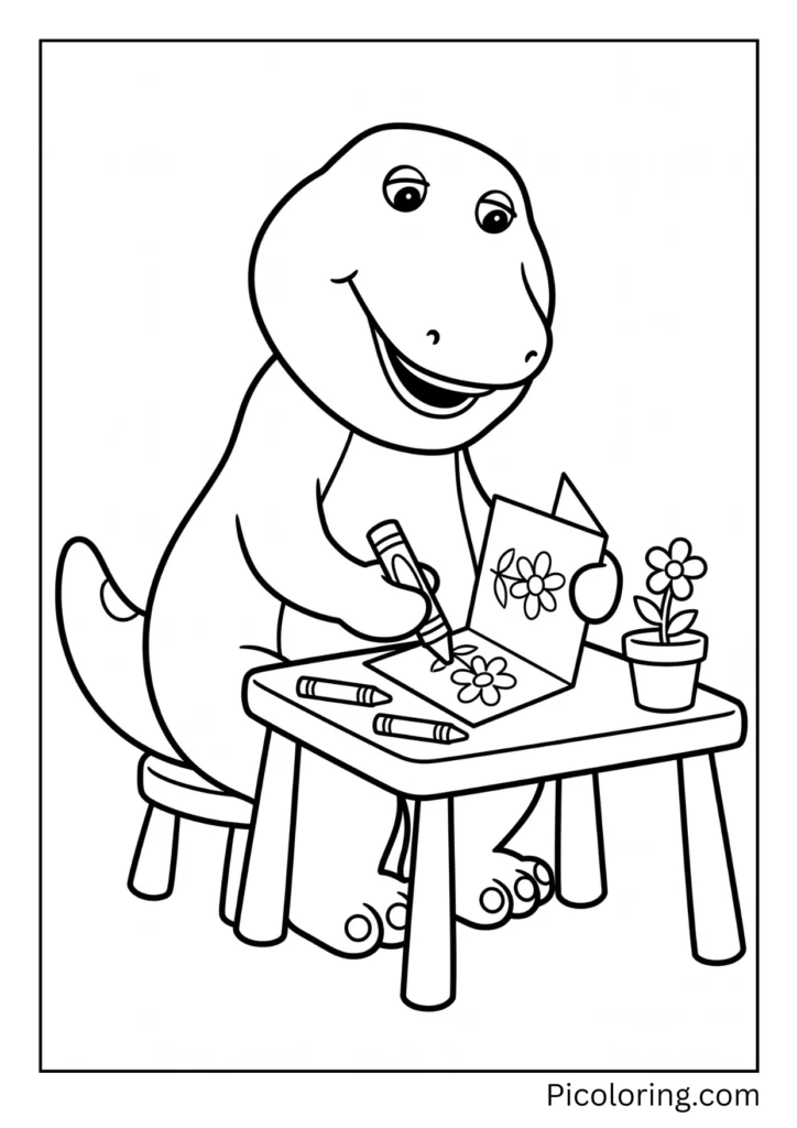 Barney draws flowers on a card for a friend who is sick Barney draws flowers on a card for a friend who is sick