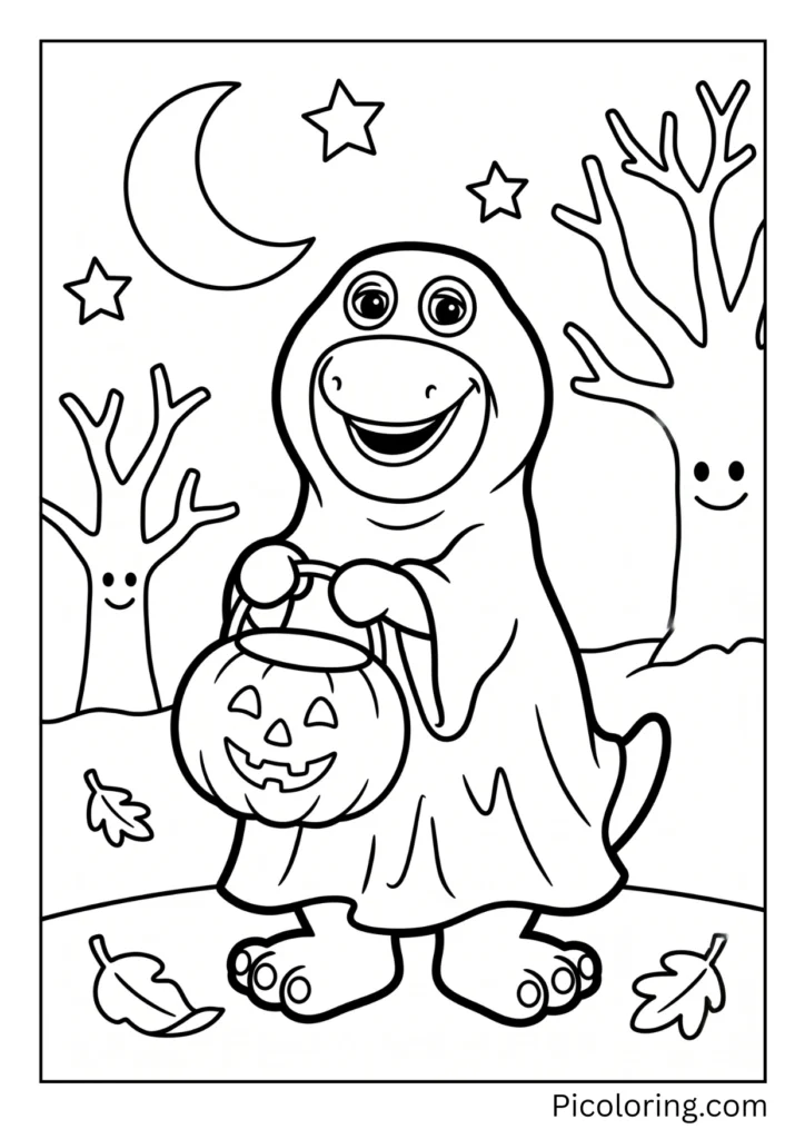 Barney dresses up as a friendly ghost for Halloween Barney dresses up as a friendly ghost for Halloween