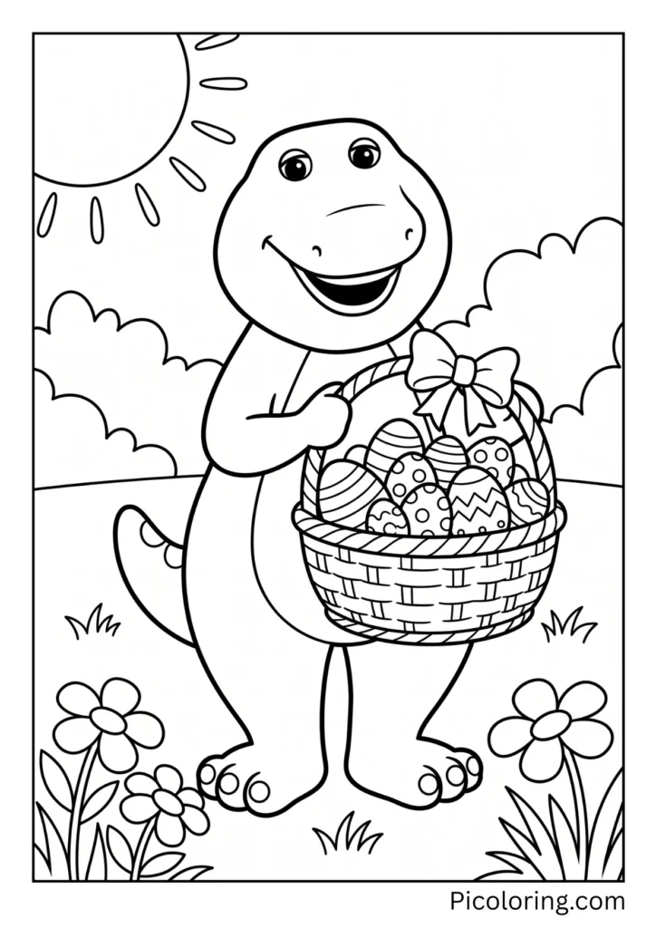 Barney holds a basket full of colorful Easter eggs Barney holds a basket full of colorful Easter eggs