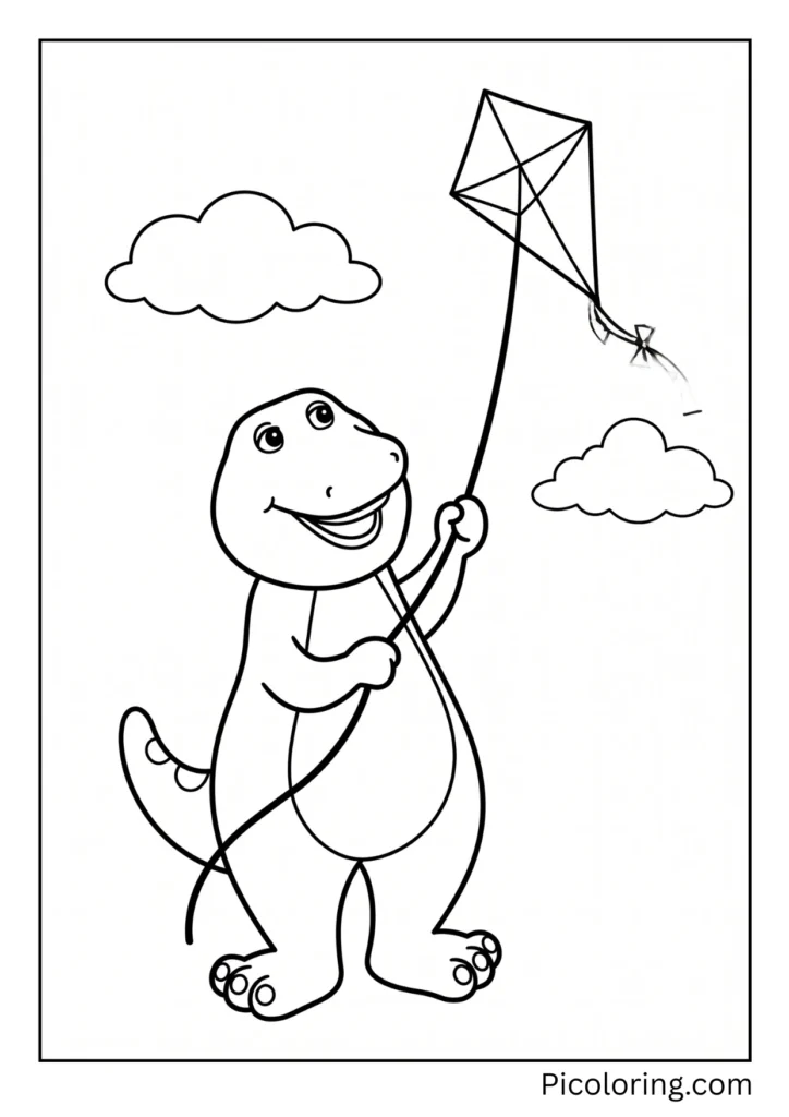 Barney holds a kite string as it soars way up high Barney holds a kite string as it soars way up high