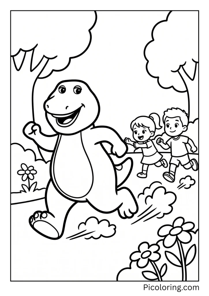 Barney is running fast playing tag with his friends Barney is running fast playing tag with his friends